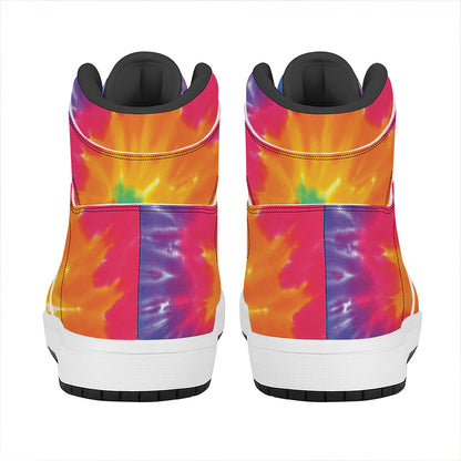 Colorful Spiral Tie Dye Print High Top Leather Sneakers