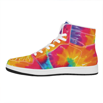 Colorful Spiral Tie Dye Print High Top Leather Sneakers