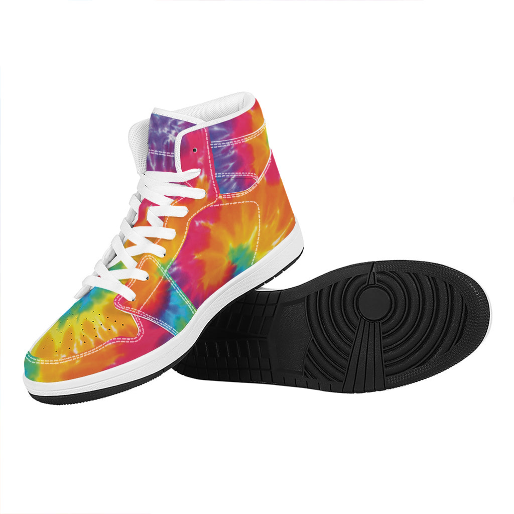 Colorful Spiral Tie Dye Print High Top Leather Sneakers