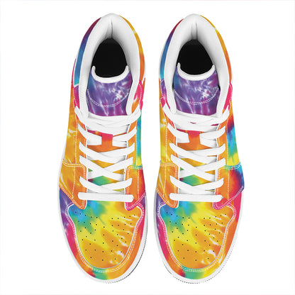 Colorful Spiral Tie Dye Print High Top Leather Sneakers