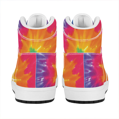 Colorful Spiral Tie Dye Print High Top Leather Sneakers