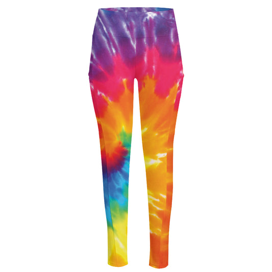Colorful Spiral Tie Dye Print High-Waisted Pocket Leggings