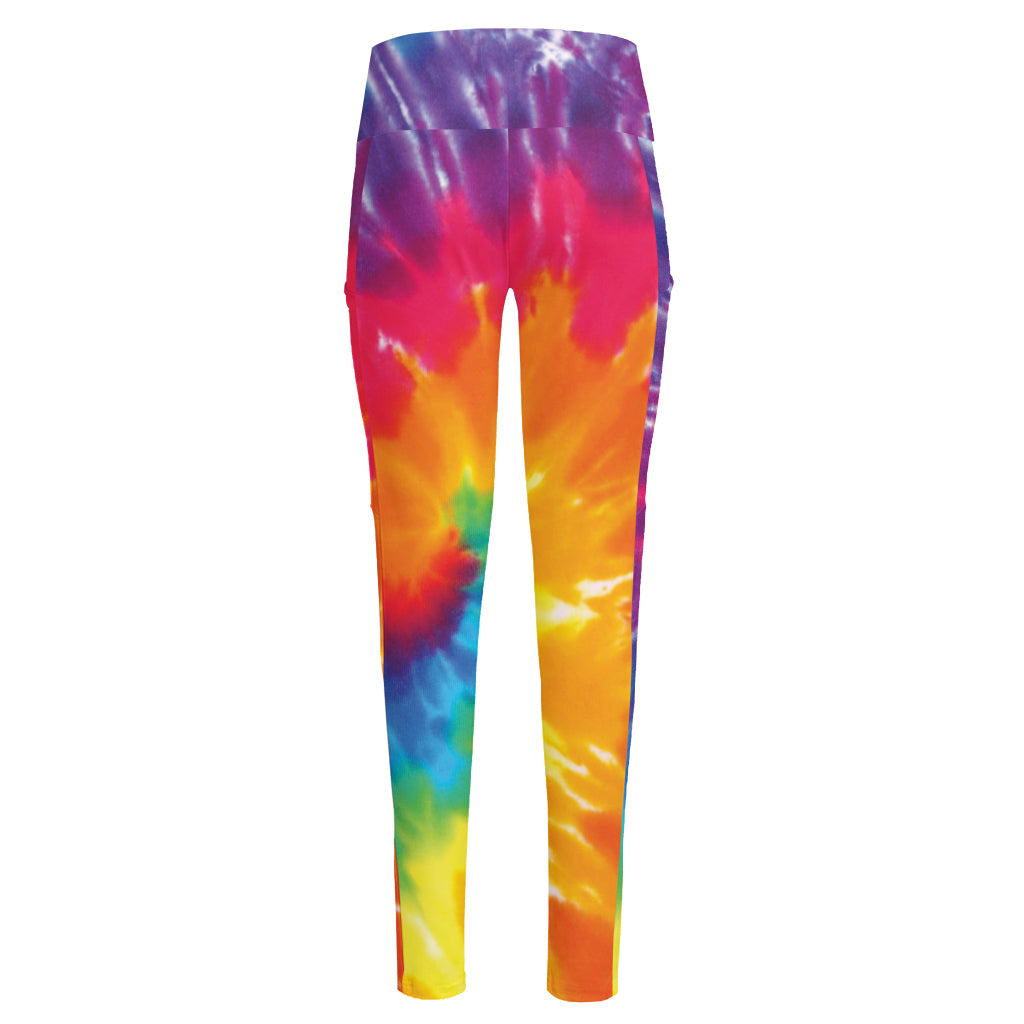 Colorful Spiral Tie Dye Print High-Waisted Pocket Leggings