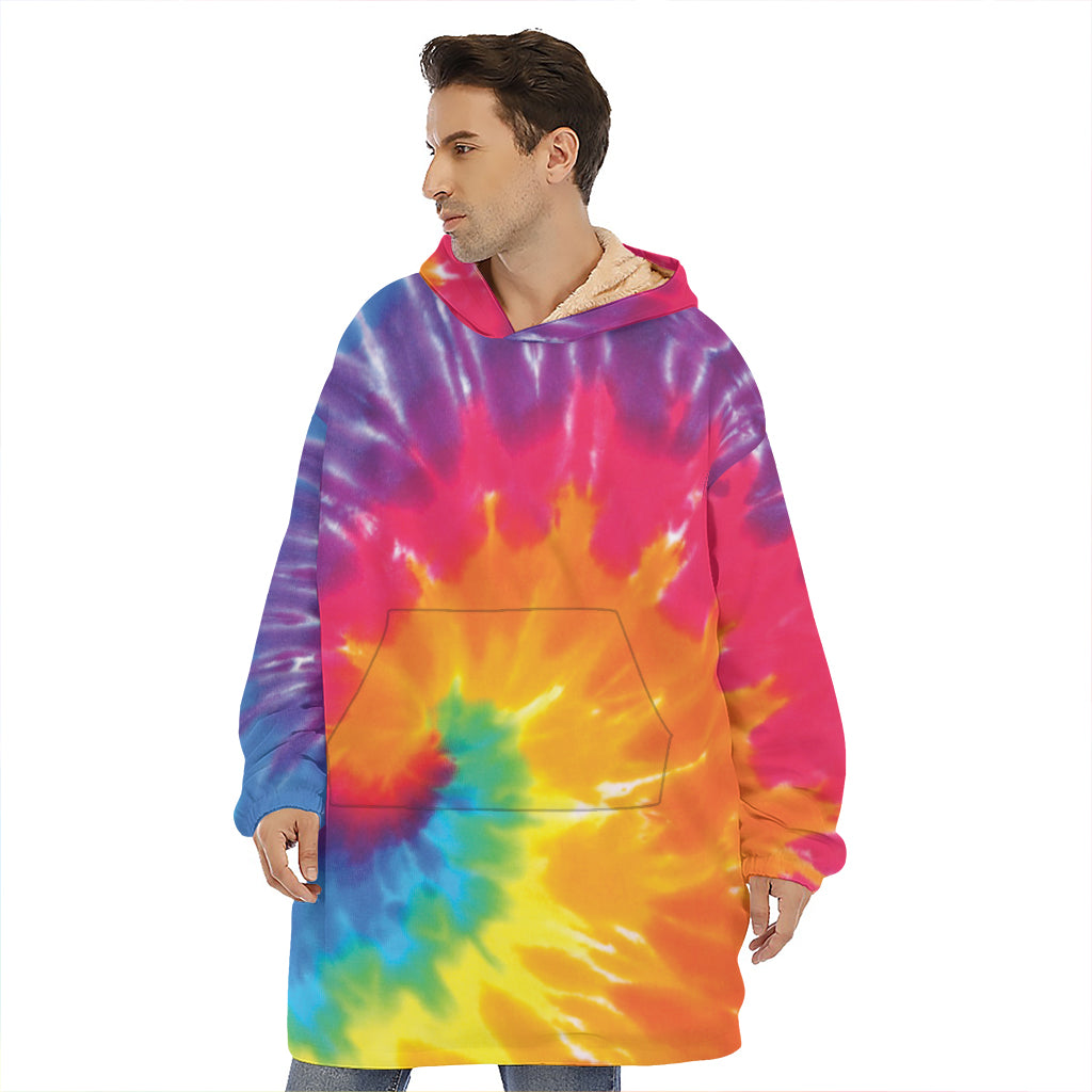 Colorful Spiral Tie Dye Print Hoodie Blanket