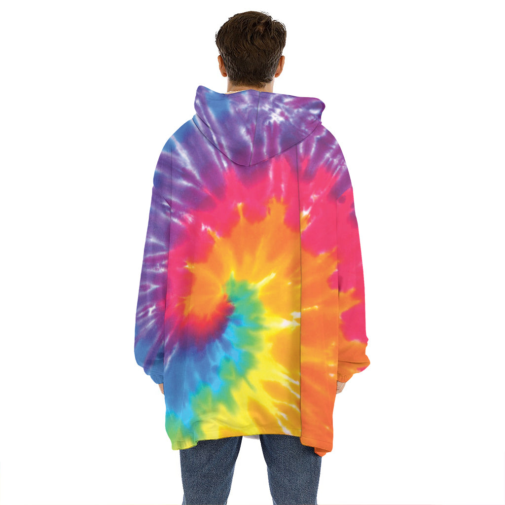 Colorful Spiral Tie Dye Print Hoodie Blanket