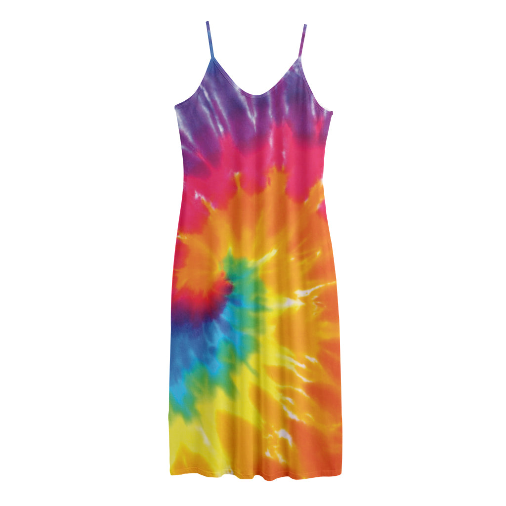 Colorful Spiral Tie Dye Print Jersey Midi Cami Dress