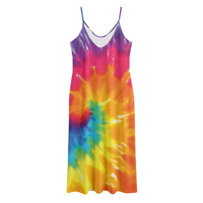 Colorful Spiral Tie Dye Print Jersey Midi Cami Dress