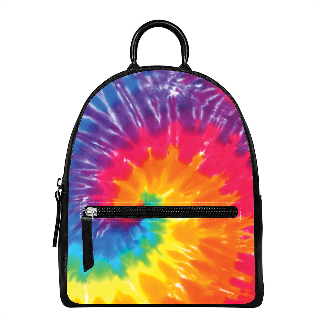 Colorful Spiral Tie Dye Print Leather Backpack