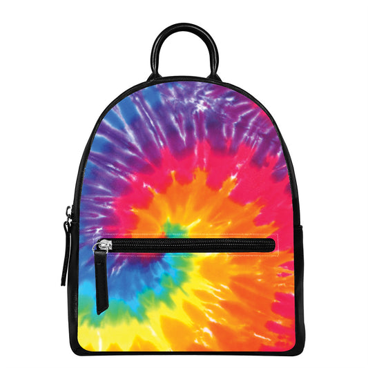 Colorful Spiral Tie Dye Print Leather Backpack