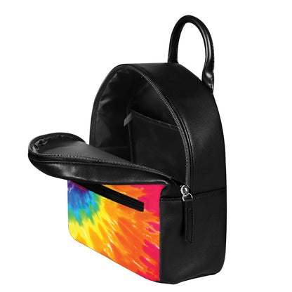 Colorful Spiral Tie Dye Print Leather Backpack