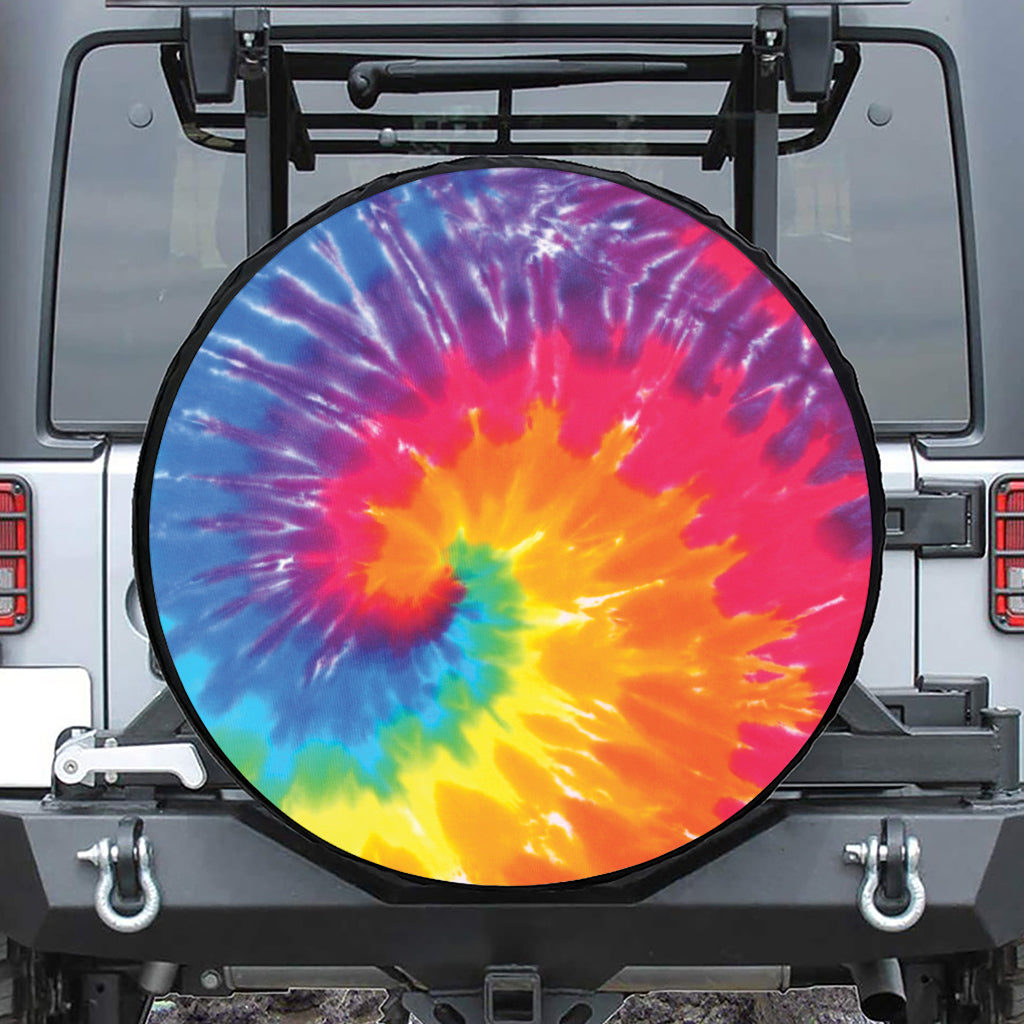 Colorful Spiral Tie Dye Print Leather Spare Tire Cover