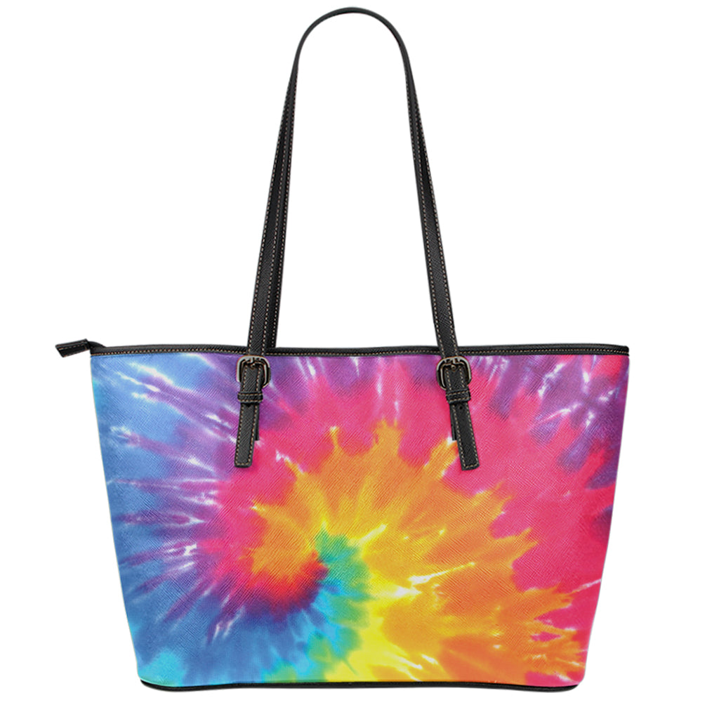 Colorful Spiral Tie Dye Print Leather Tote Bag