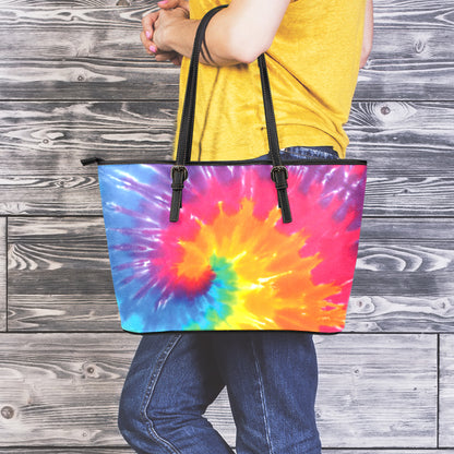 Colorful Spiral Tie Dye Print Leather Tote Bag