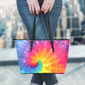 Colorful Spiral Tie Dye Print Leather Tote Bag