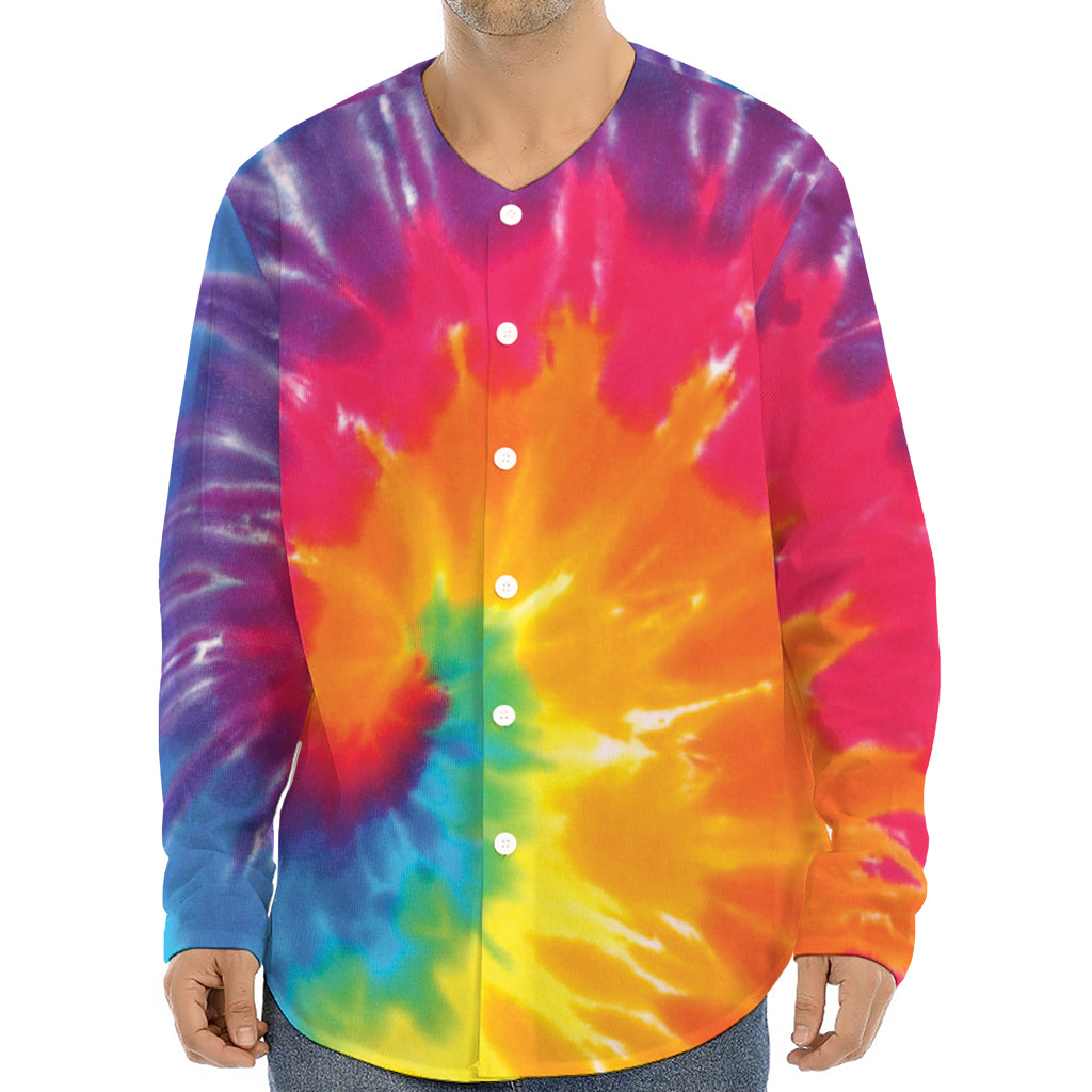 Colorful Spiral Tie Dye Print Long Sleeve Baseball Jersey