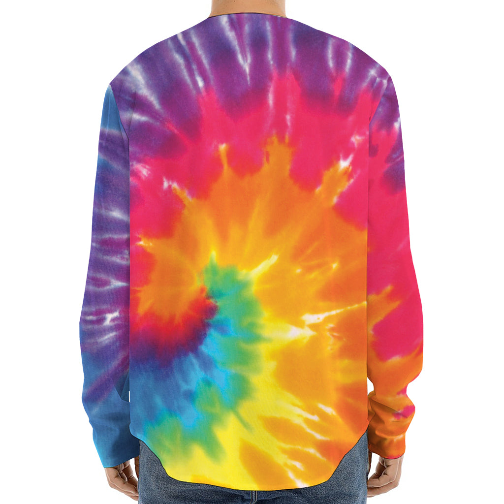 Colorful Spiral Tie Dye Print Long Sleeve Baseball Jersey