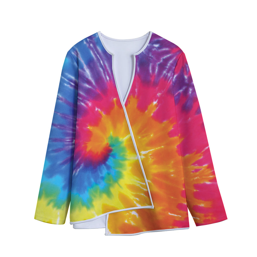 Colorful Spiral Tie Dye Print Long Sleeve Short Coat