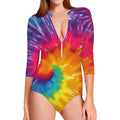 Colorful Spiral Tie Dye Print Long Sleeve Swimsuit