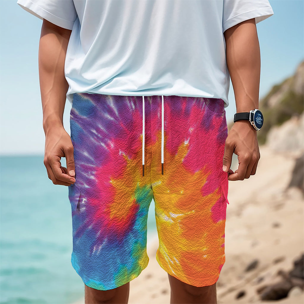 Colorful Spiral Tie Dye Print Men's Cargo Shorts