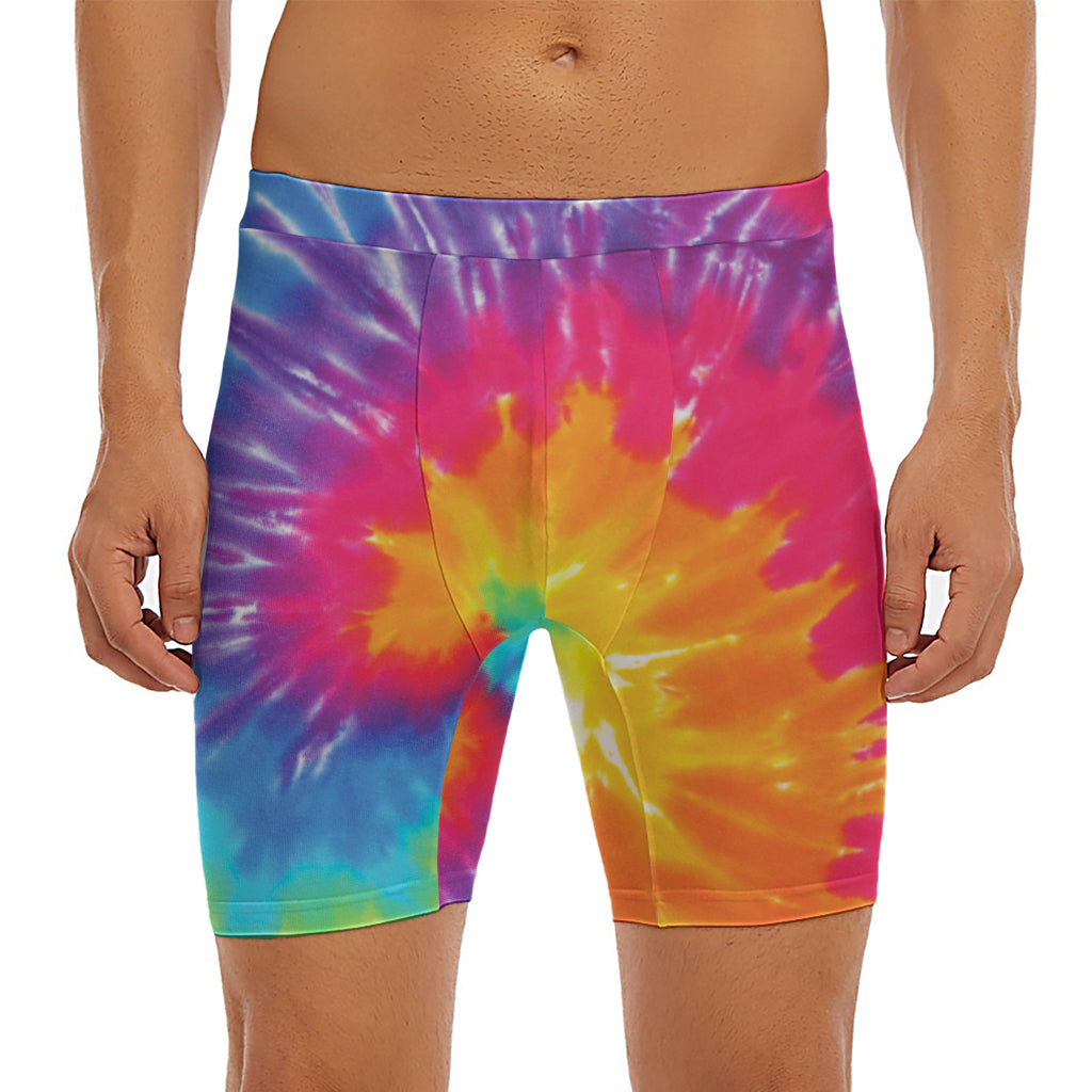 Colorful Spiral Tie Dye Print Men's Long Boxer Briefs
