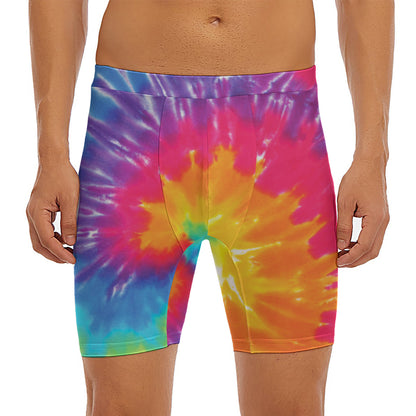 Colorful Spiral Tie Dye Print Men's Long Boxer Briefs