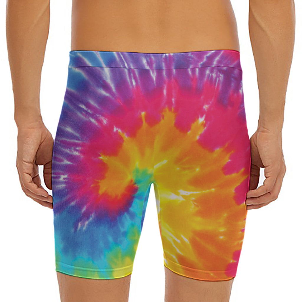 Colorful Spiral Tie Dye Print Men's Long Boxer Briefs