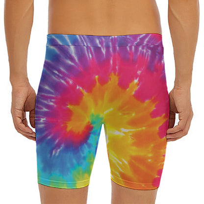 Colorful Spiral Tie Dye Print Men's Long Boxer Briefs