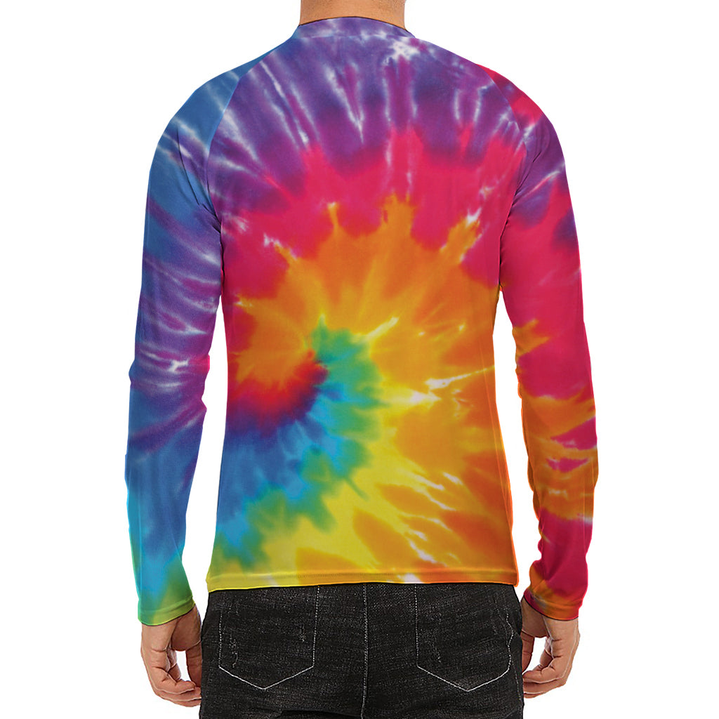 Colorful Spiral Tie Dye Print Men's Long Sleeve Rash Guard