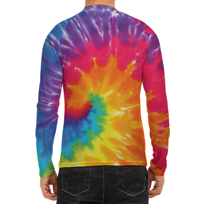 Colorful Spiral Tie Dye Print Men's Long Sleeve Rash Guard