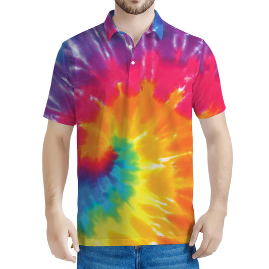 Colorful Spiral Tie Dye Print Men's Polo Shirt