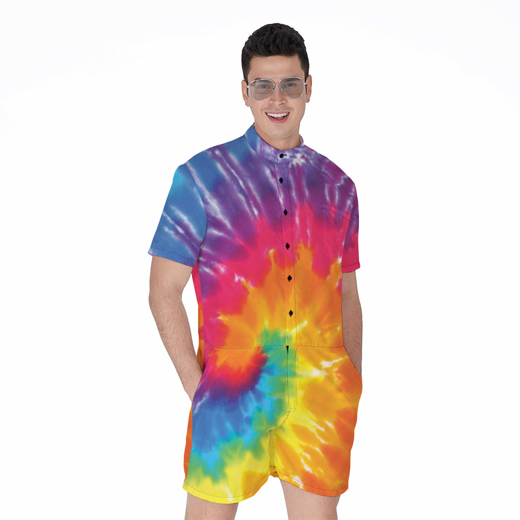 Colorful Spiral Tie Dye Print Men's Rompers