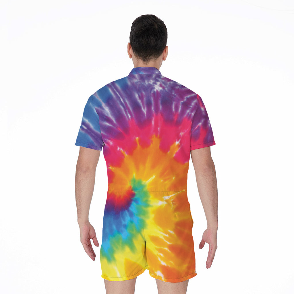 Colorful Spiral Tie Dye Print Men's Rompers