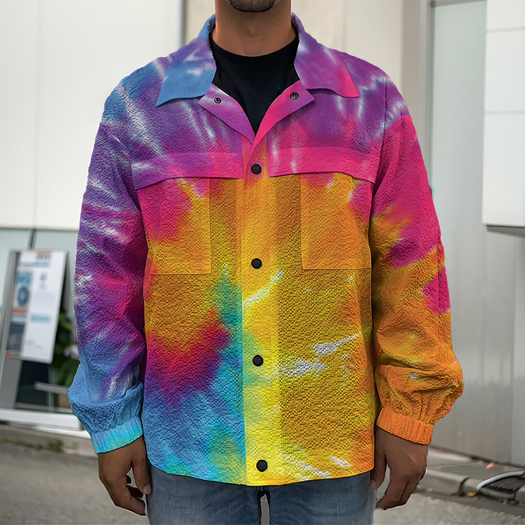 Colorful Spiral Tie Dye Print Men's Shirt Jacket
