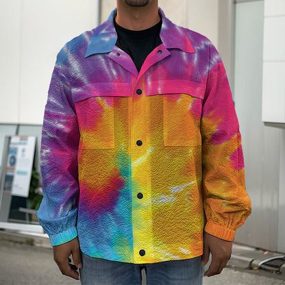 Colorful Spiral Tie Dye Print Men's Shirt Jacket