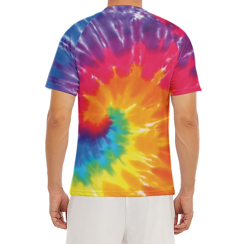 Colorful Spiral Tie Dye Print Men's Short Sleeve Rash Guard