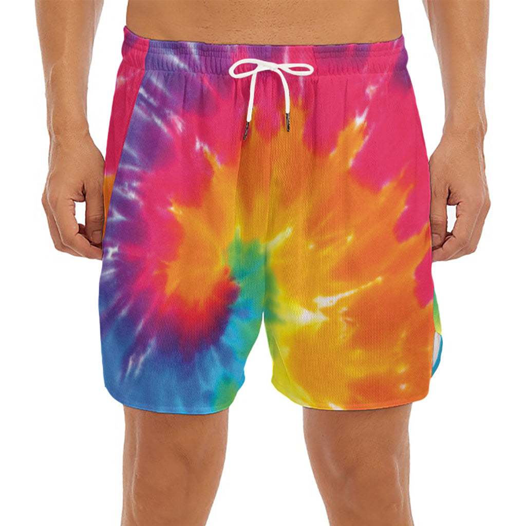 Colorful Spiral Tie Dye Print Men's Split Running Shorts