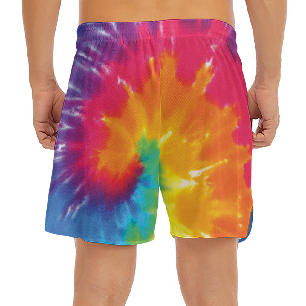 Colorful Spiral Tie Dye Print Men's Split Running Shorts
