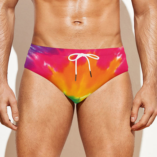 Colorful Spiral Tie Dye Print Men's Swim Briefs