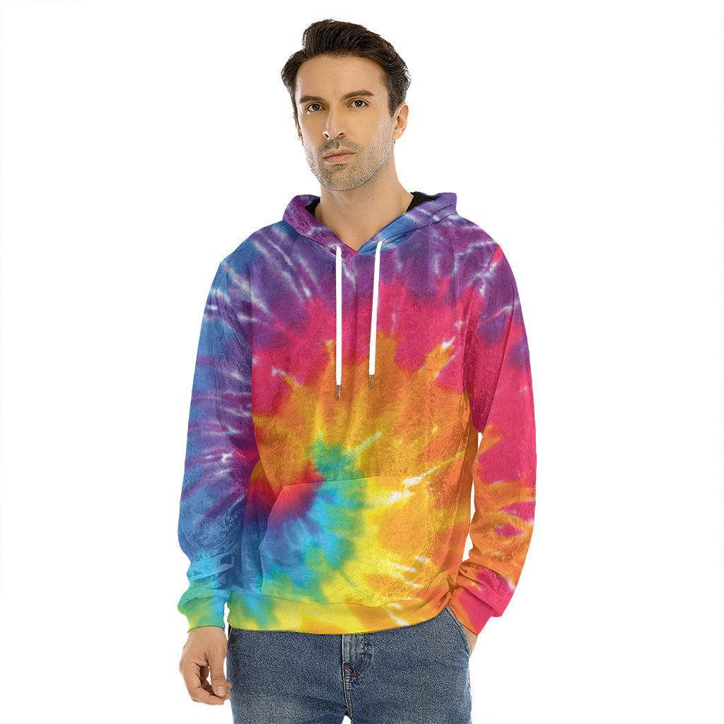 Colorful Spiral Tie Dye Print Men's Velvet Pullover Hoodie