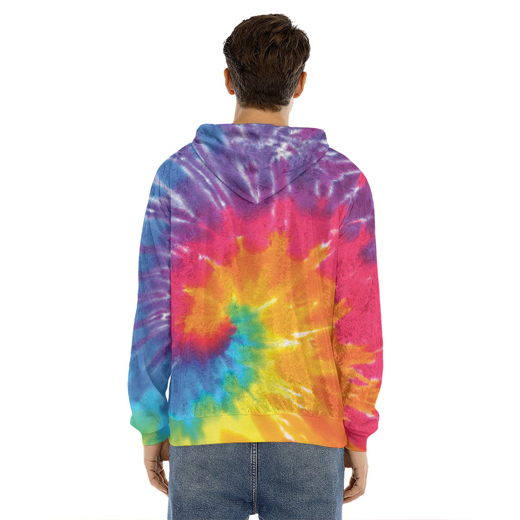 Colorful Spiral Tie Dye Print Men's Velvet Pullover Hoodie