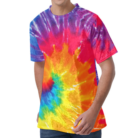 Colorful Spiral Tie Dye Print Men's Velvet T-Shirt