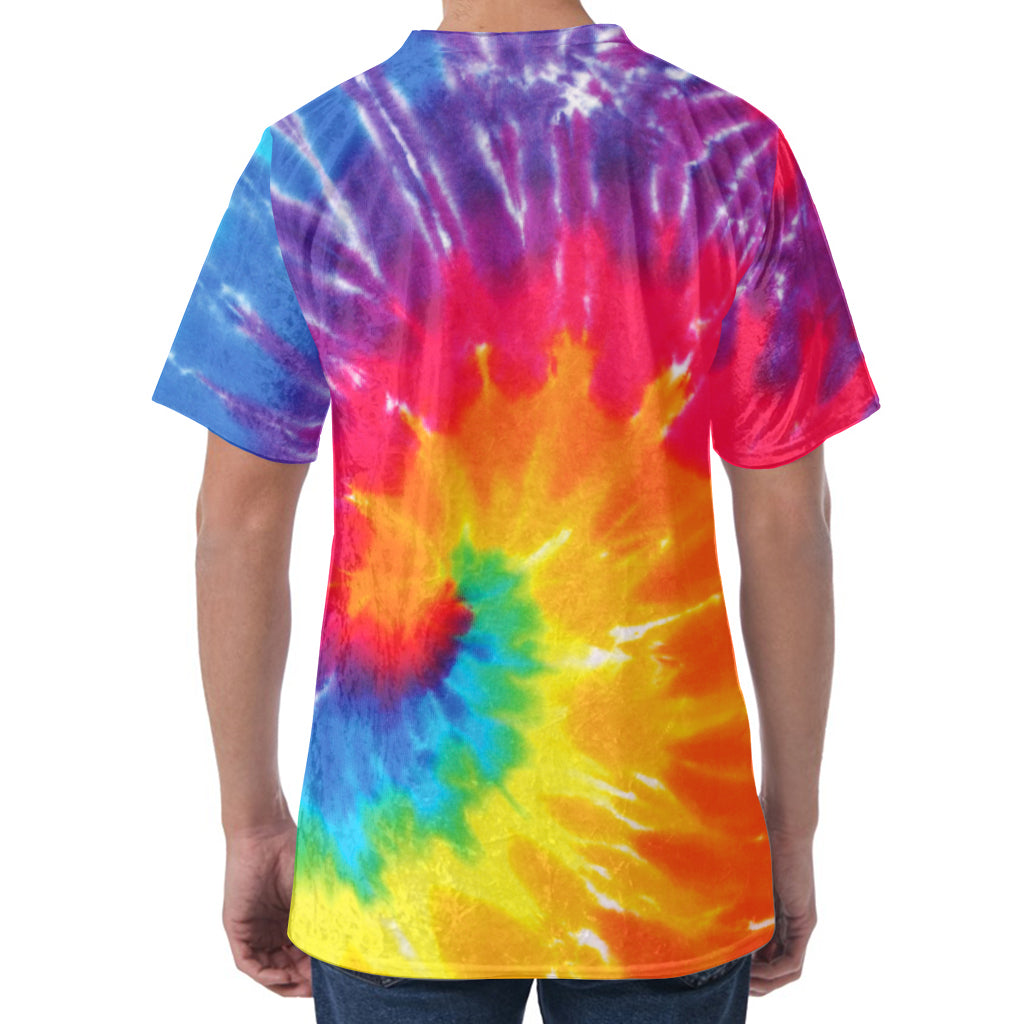 Colorful Spiral Tie Dye Print Men's Velvet T-Shirt