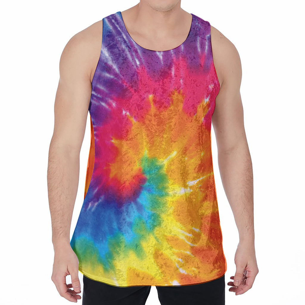 Colorful Spiral Tie Dye Print Men's Velvet Tank Top