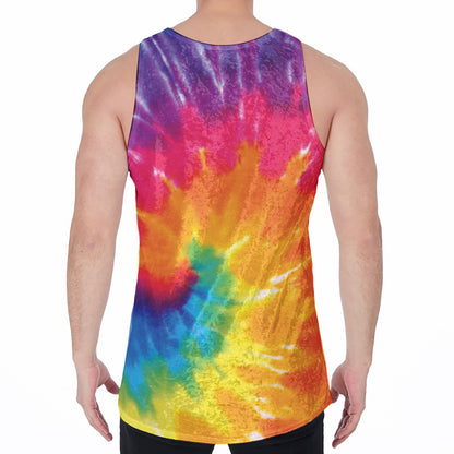 Colorful Spiral Tie Dye Print Men's Velvet Tank Top