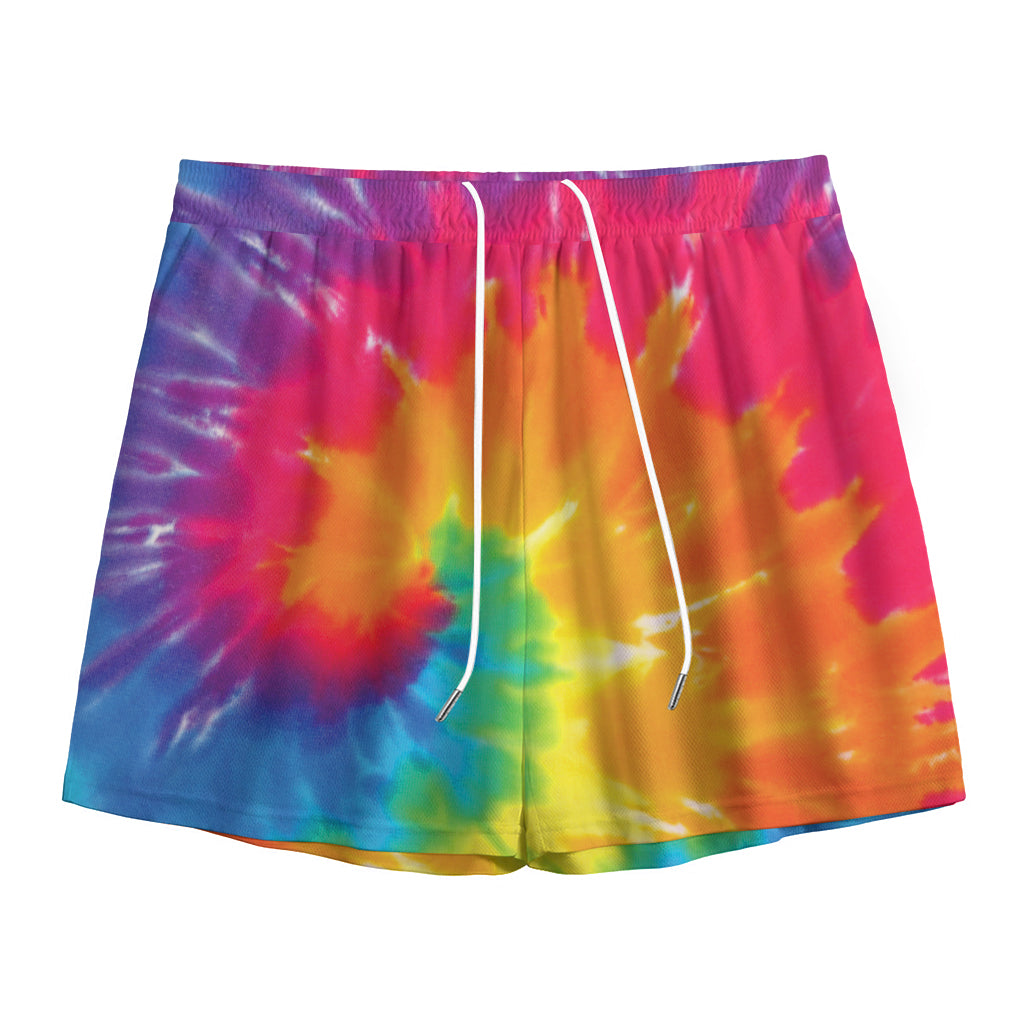 Colorful Spiral Tie Dye Print Mesh Shorts