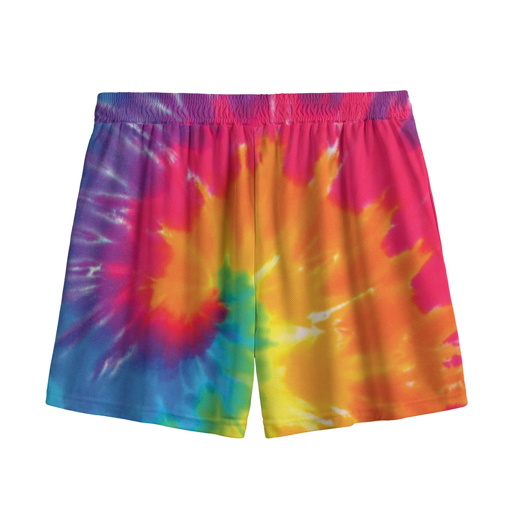 Colorful Spiral Tie Dye Print Mesh Shorts