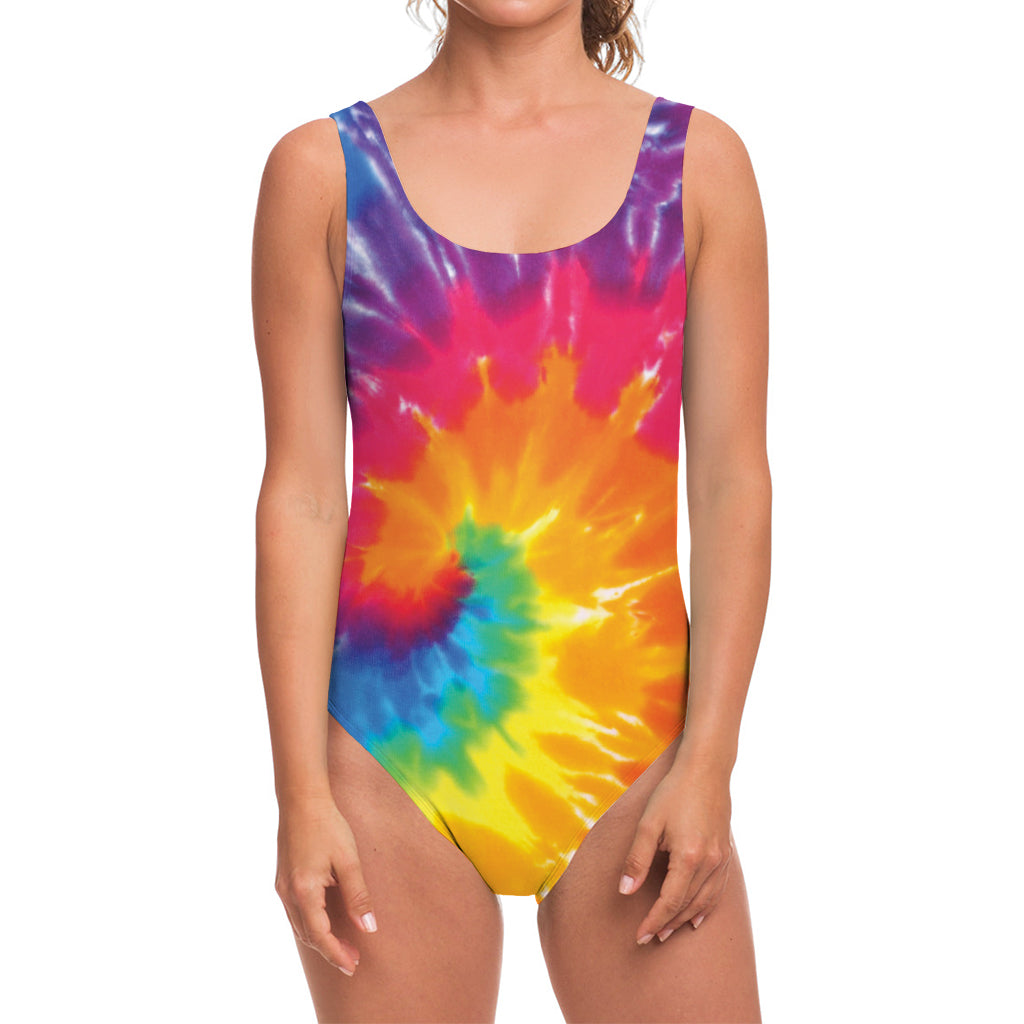 Colorful Spiral Tie Dye Print One Piece Swimsuit