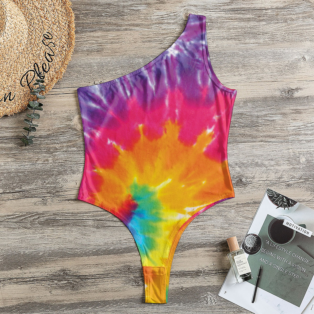 Colorful Spiral Tie Dye Print One Shoulder Bodysuit