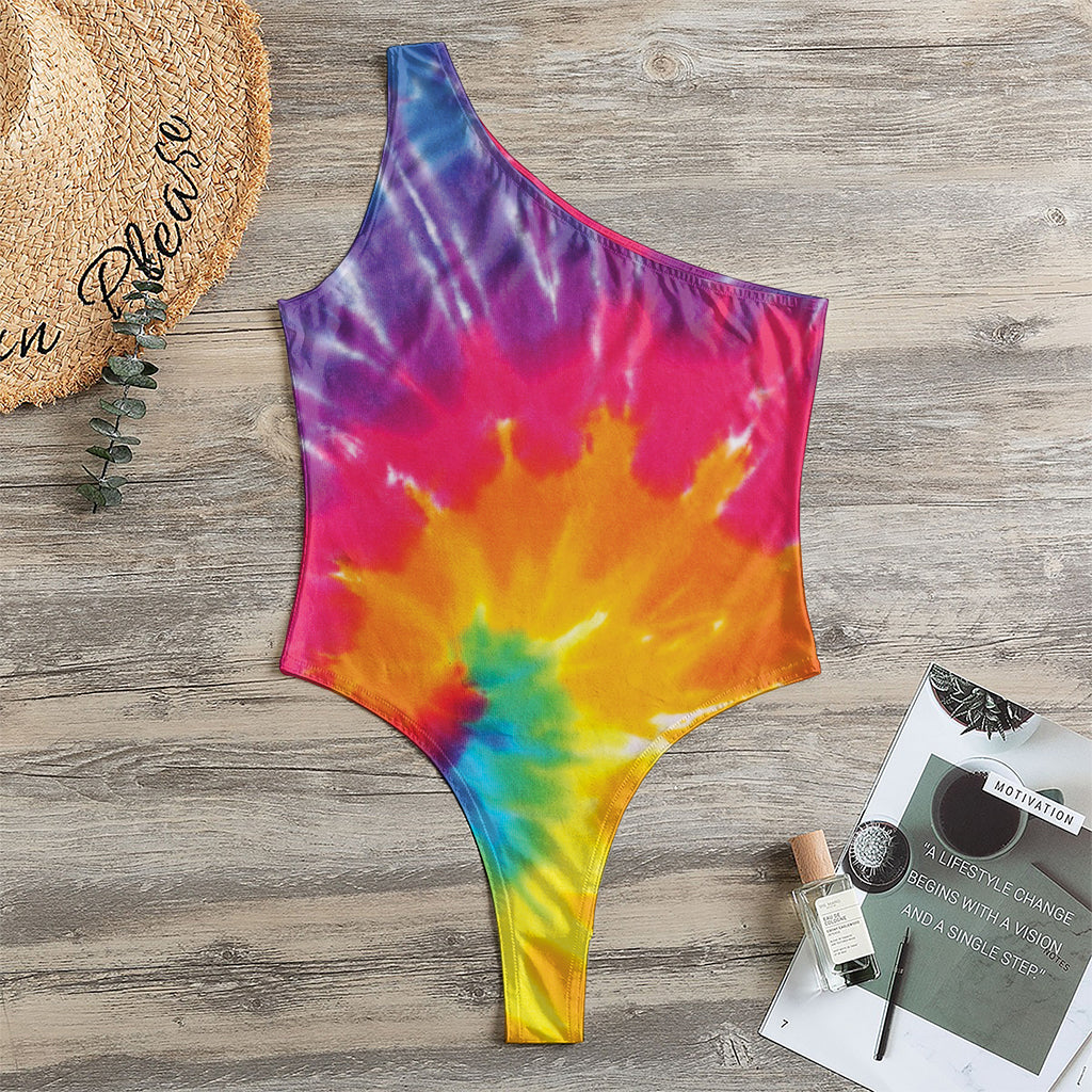 Colorful Spiral Tie Dye Print One Shoulder Bodysuit