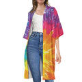 Colorful Spiral Tie Dye Print Open Front Beach Cover Up